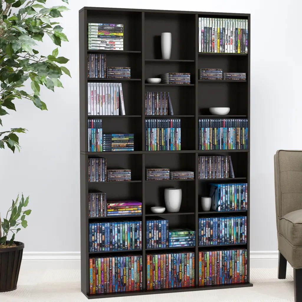 Media Shelving Unit 6 Fixed and 18 Customizable Shelves Wide Base atlantic inc.