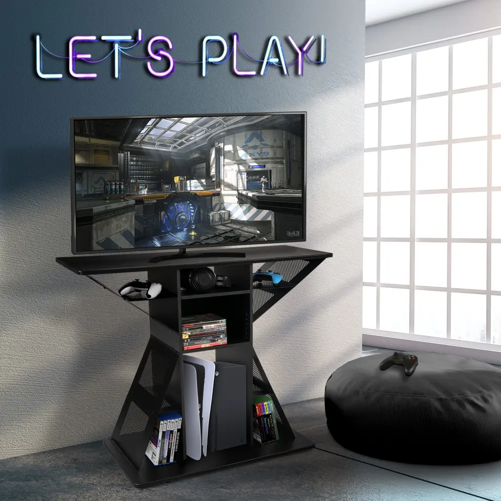CoSoTower Black Media Stand Entertainment Center TV Audio Video Gaming Consoles