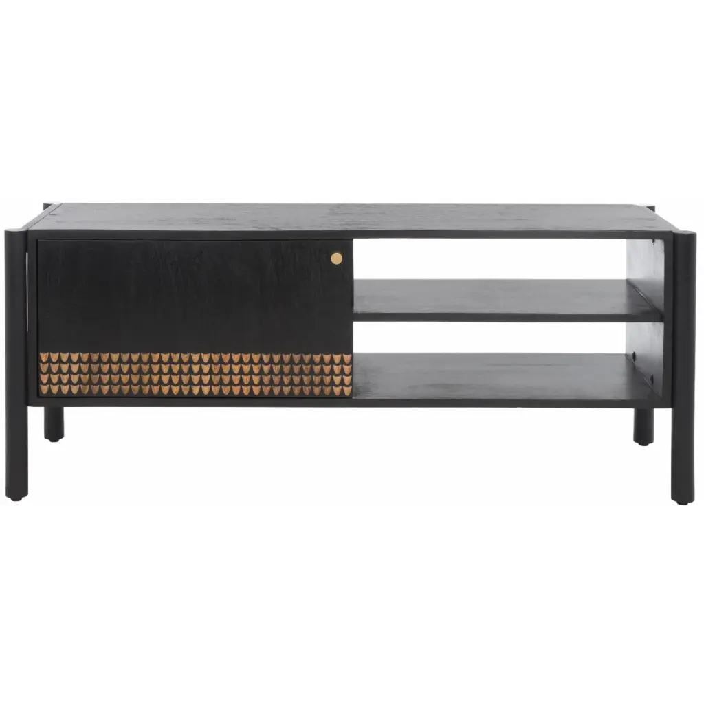 SAFAVIEH Errington 2 Shelf Media Stand Black and Gold Accents, 45.2 Inch Wide