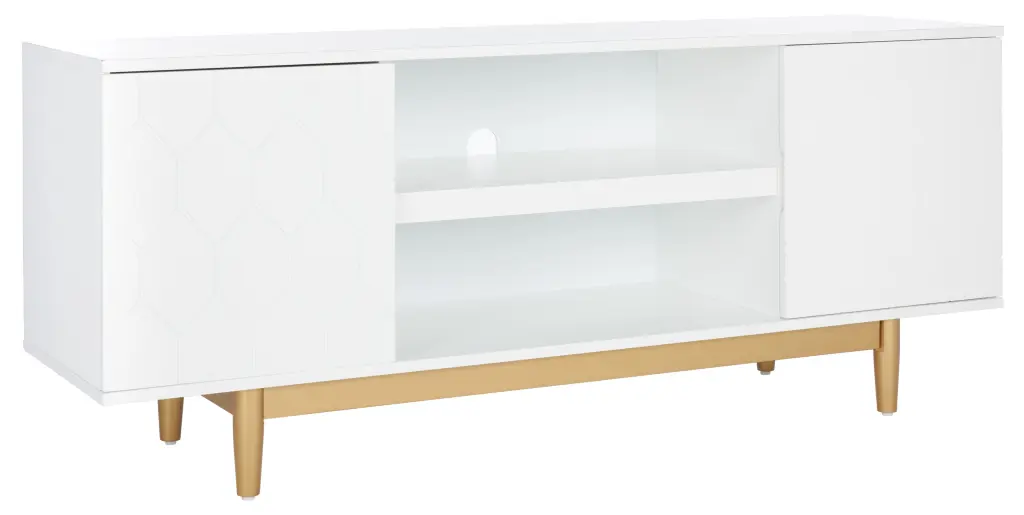 SAFAVIEH Kit 3 Shelf Patterned Media Stand White Gold 54 Inch Wide TV Console