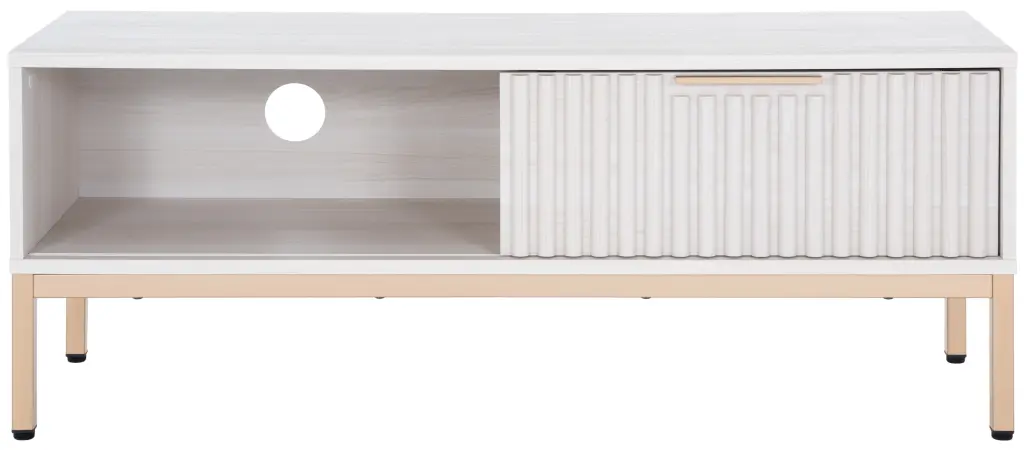 SAFAVIEH Lylia 1 Door Media Stand White Gold Legs Gold Handle 46.9 Inch Wide
