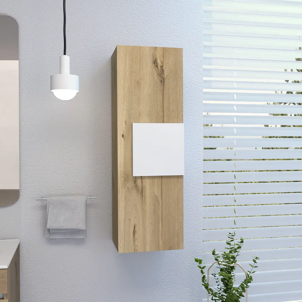 Medicine 38 Inch Single Door Cabinet Three Shelves Light Oak White depot e-shop