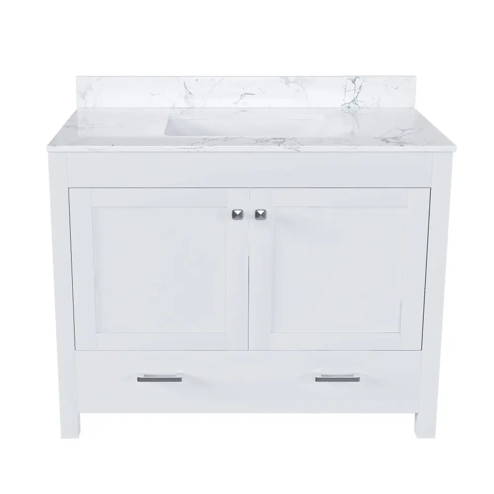 Hotel-Grade Luxury 43" Bathroom Vanity Artificial Marble Carrara Top Adjust, Multi Functional Cabinet Doors And Drawer - W...