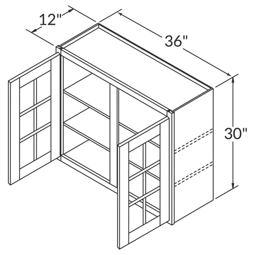 Mullion Door Wall Kitchen Cabinet WMD3630 Newport LessCare 36 . width 30 . height 12 . depth