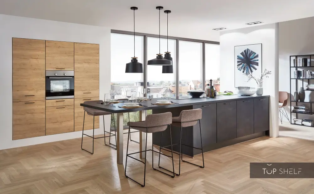 nobilia kitchen unit kitchen island Speed 288 ebony concrete 450 + 180 cm configurable --