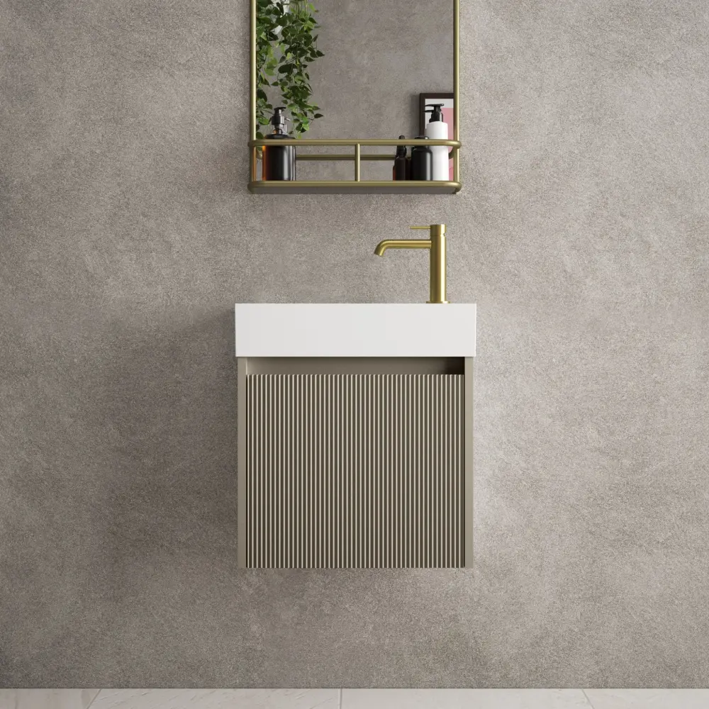 Scanalato Single Door Vanity Unit Beyondstone Basin - Supple Taupe 450mm