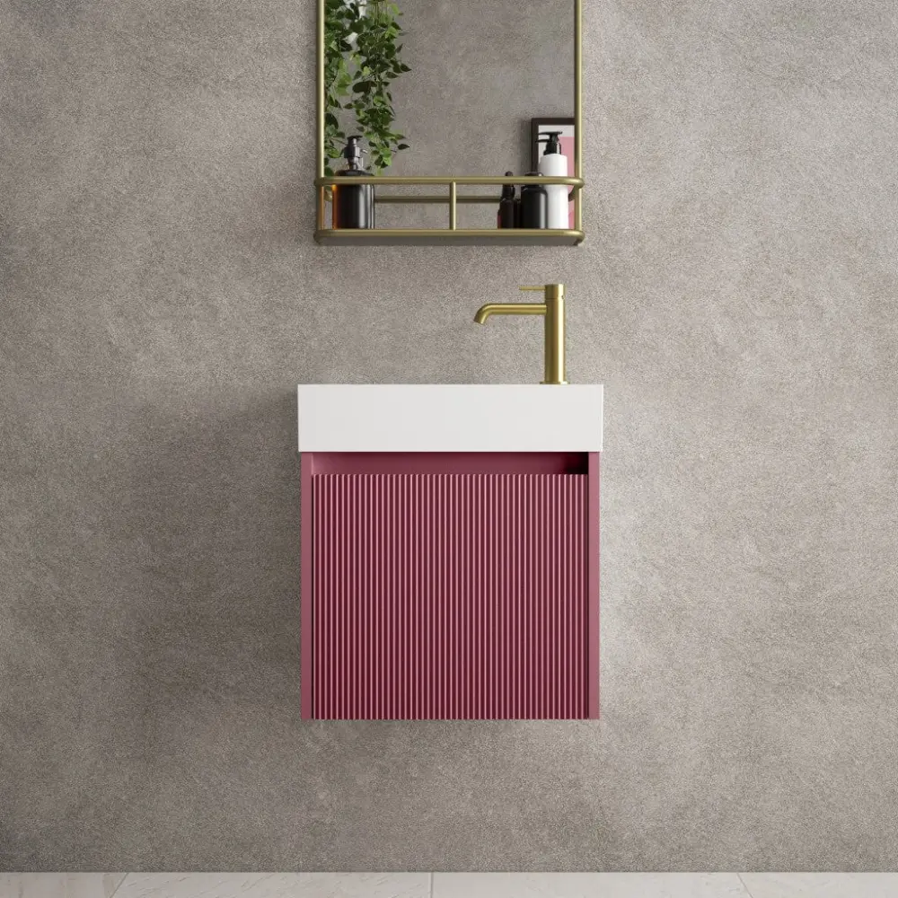 Scanalato Single Door Vanity Unit Beyondstone Basin - Mineral Ruby 450mm