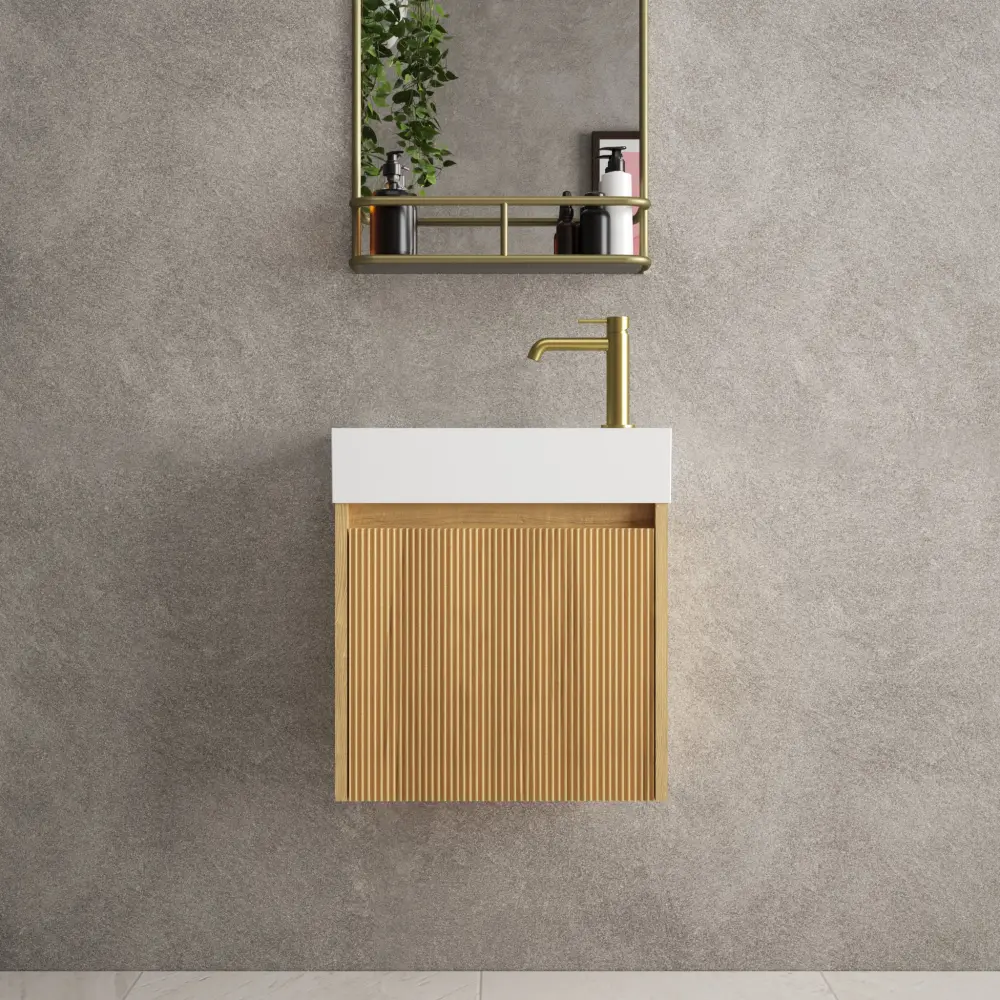 Scanalato Sole Door Vanity Unit Beyondstone Basin - Oak 450mm