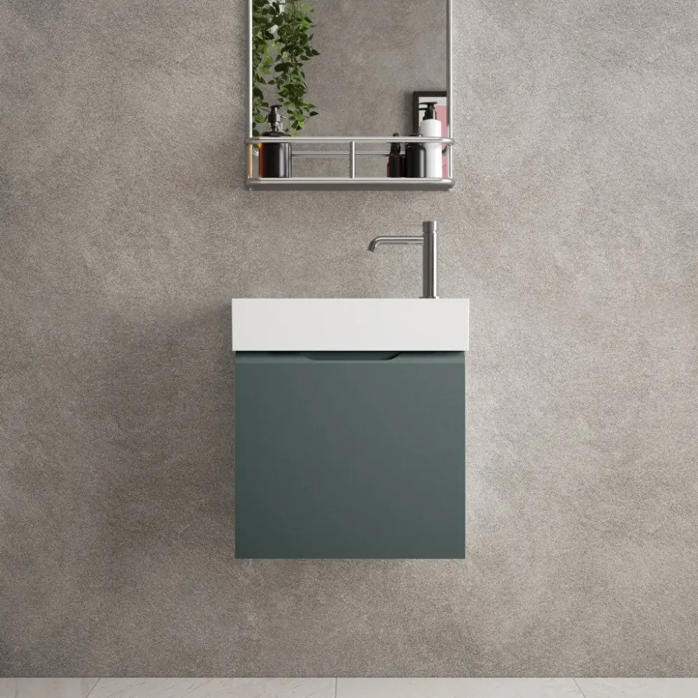 Tasca Single Door Vanity Unit Beyondstone Basin - Matt Dark Green 450mm