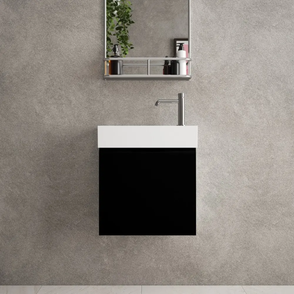 Tasca Single Door Vanity Unit Beyondstone Basin - Matt Black 450mm