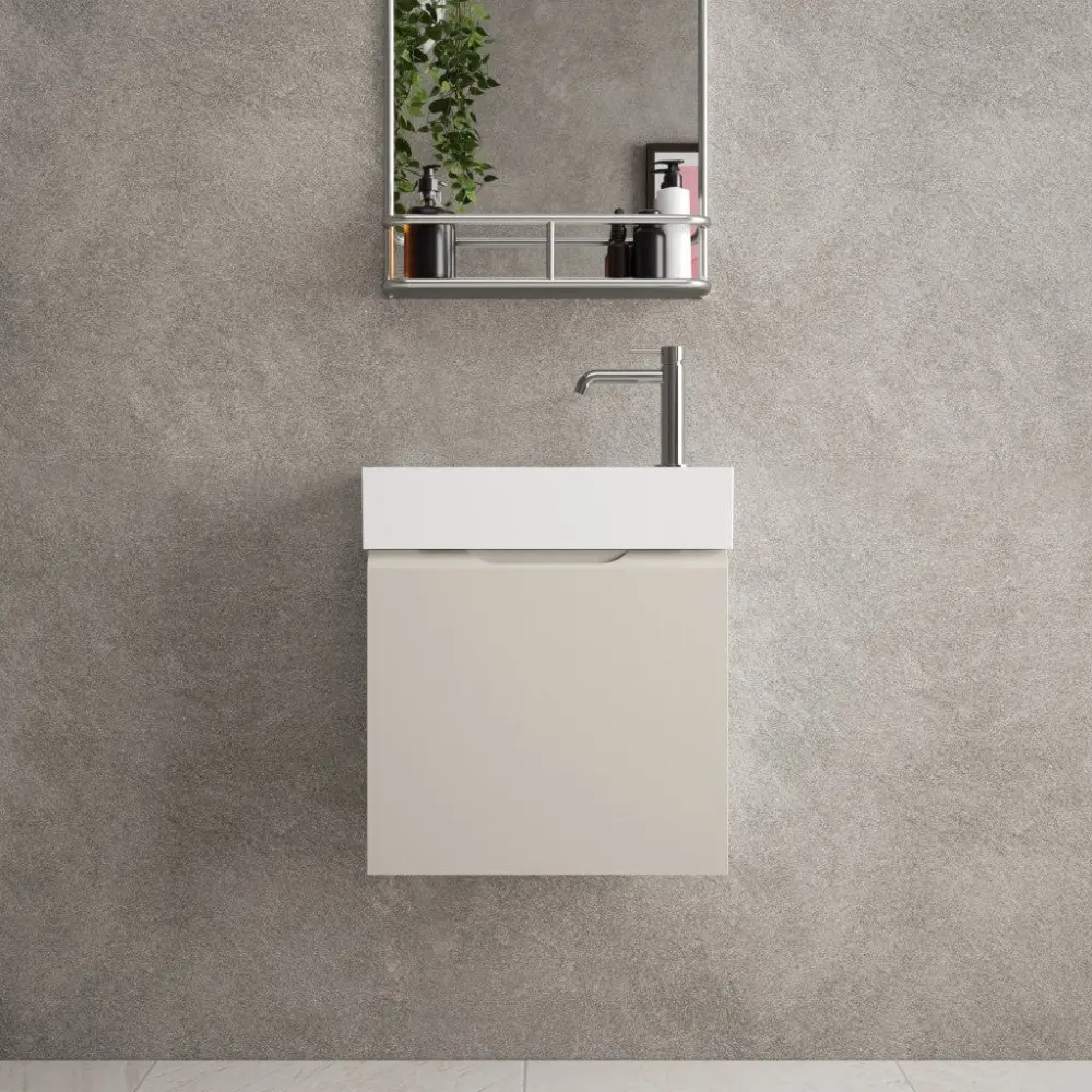 Tasca Single Door Vanity Unit Beyondstone Basin - Matt Cashmere 450mm