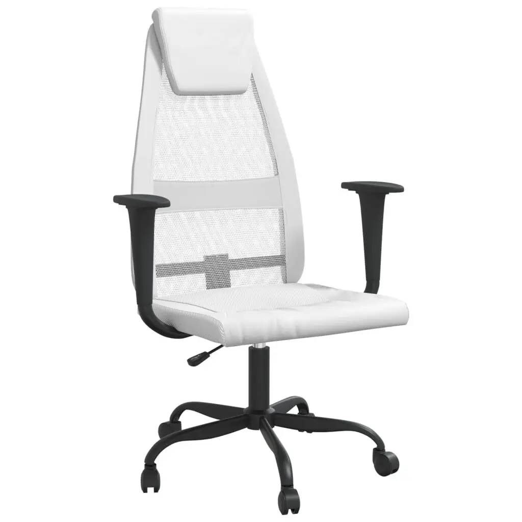 White Mesh Fabric and Faux Leather Office Chair Ergonomic and Comfortable