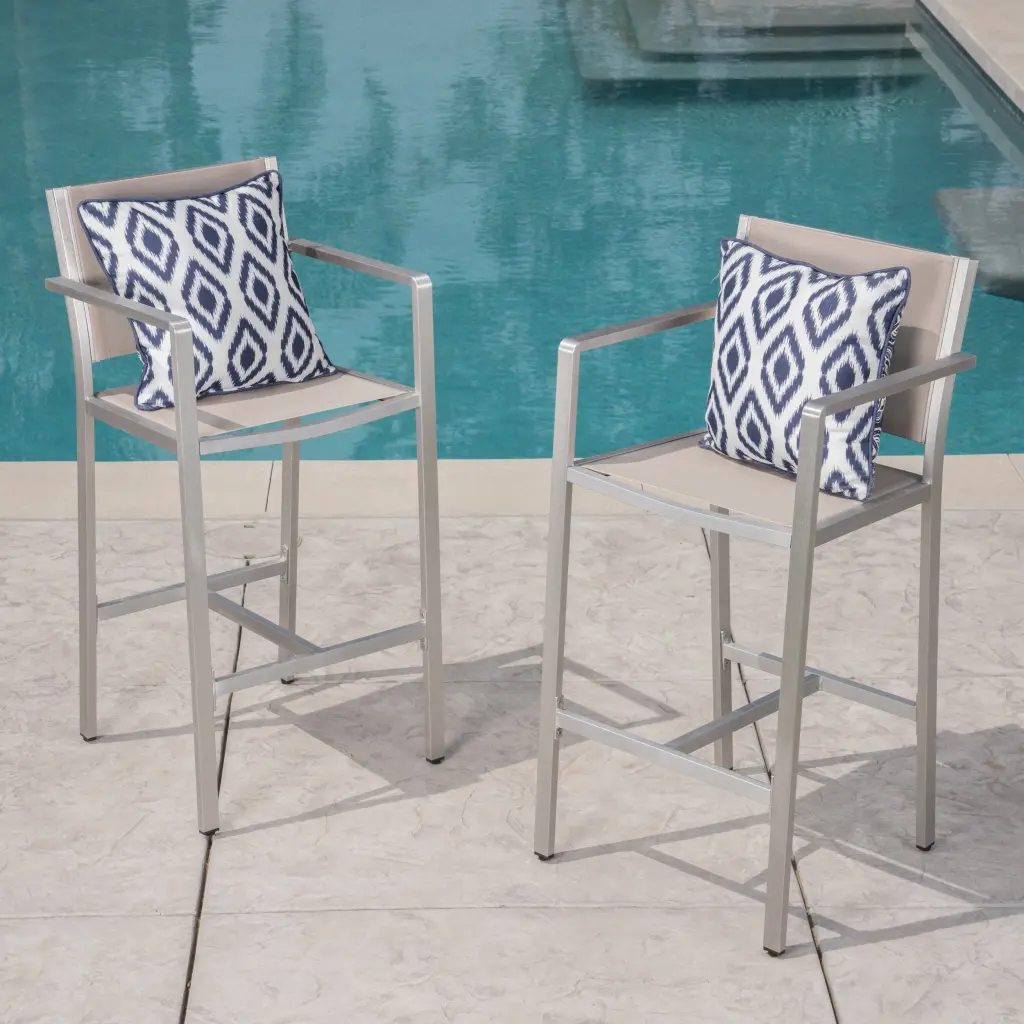 Aluminium Bar Stool Outdoor Mesh - Shiny Metal Bar Stool Patio nh-bc furniturings