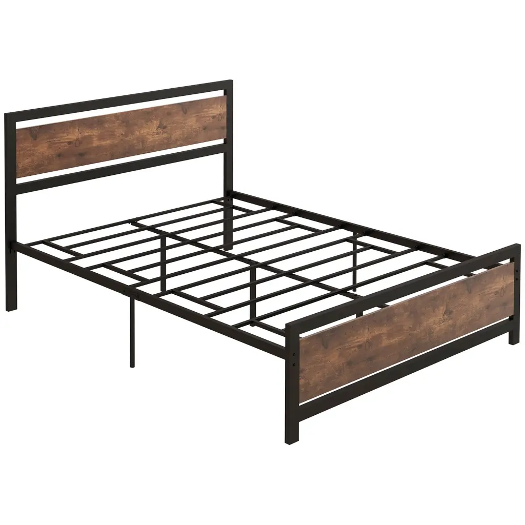 HomCom Full Bed Frame Headboard & Footboard Strong Metallic Slat Support aosom business