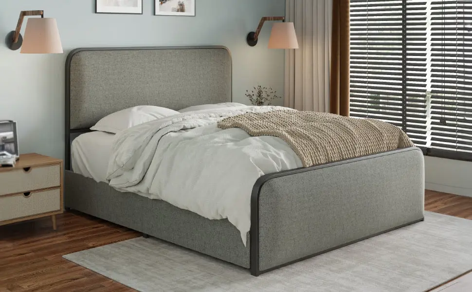 Modern Metal Bed Frame Curved Upholstered Headboard and Footboard bed best