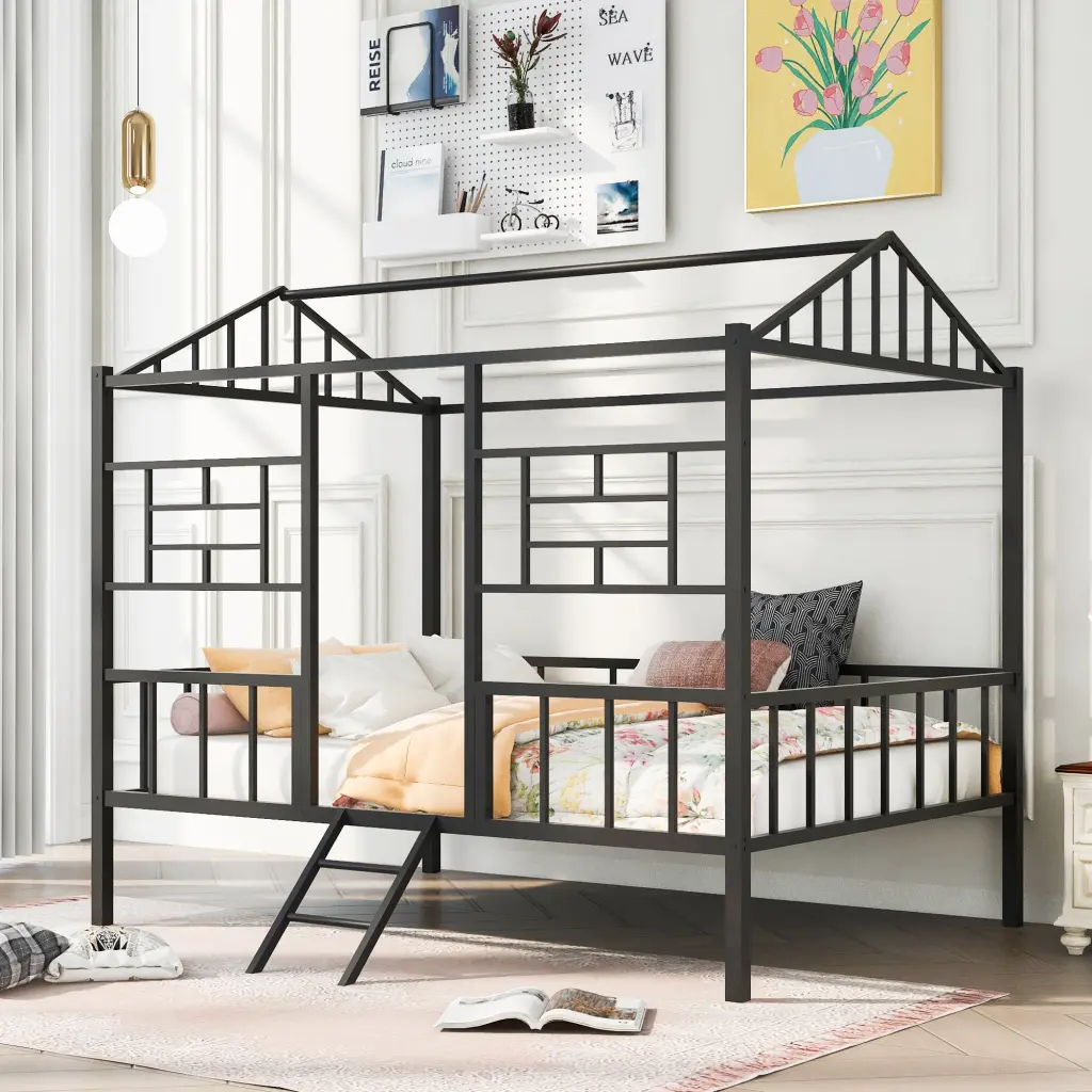 Metal Bed Frame Full Size Slatted Support, No Box Spring Needed lucky furniture