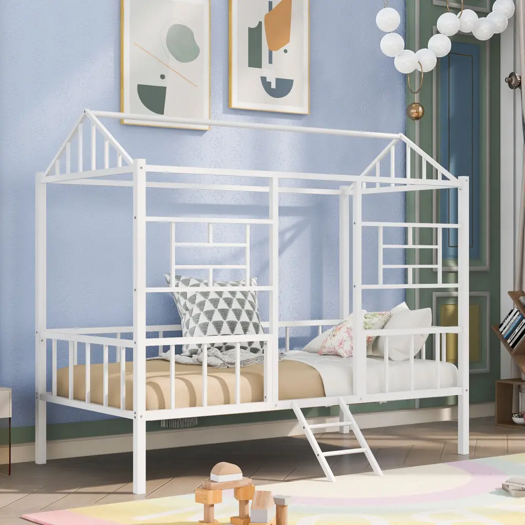 Metal Twin Size Bed Frame Slatted Support No Box Spring Needed lucky furniture