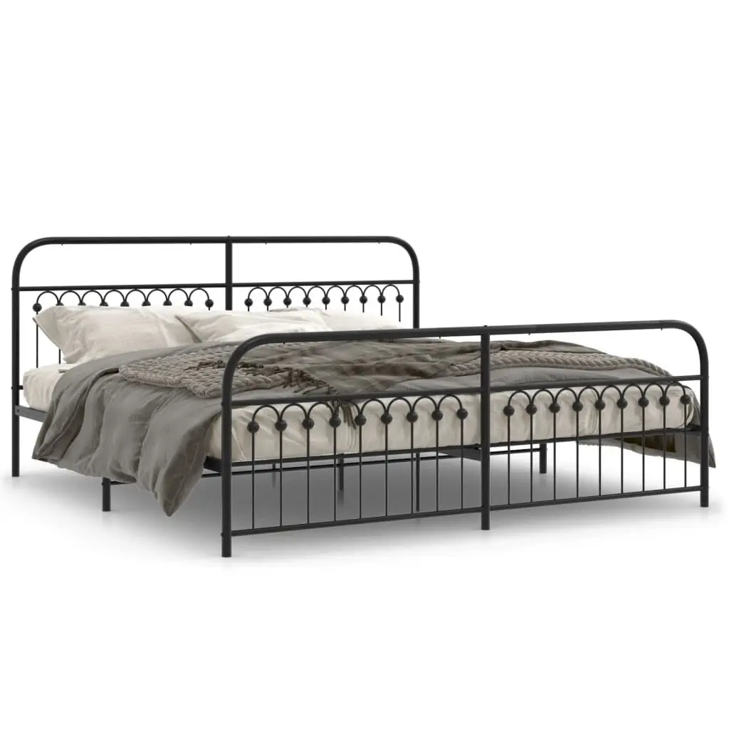 Metal Bed Frame without Mattress Footboard Black 76x79.9 Inches King Size