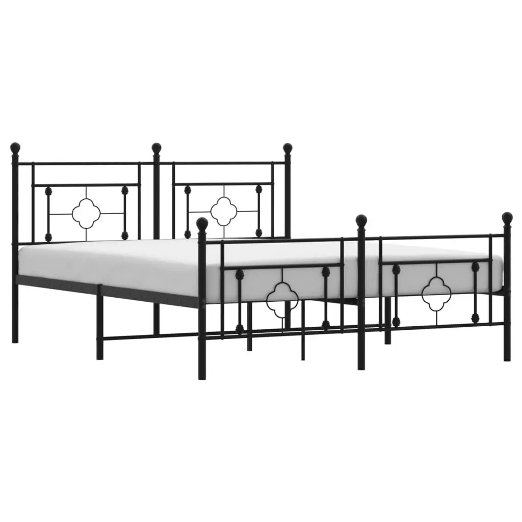Metal Bed Frame without Mattress Footboard Black 59.1x78.7 Inches Queen Size