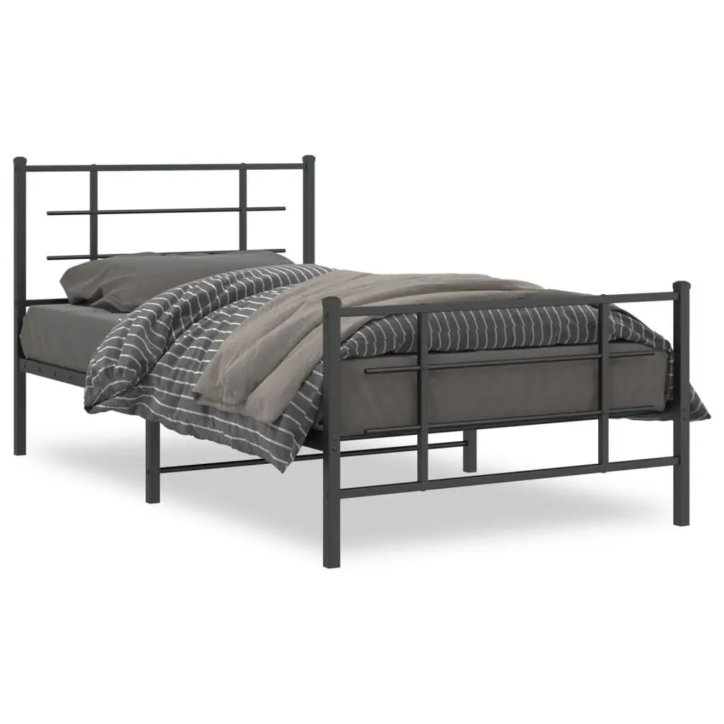 Metal Bed Frame without Mattress Footboard Black 39.4x78.7 Inches