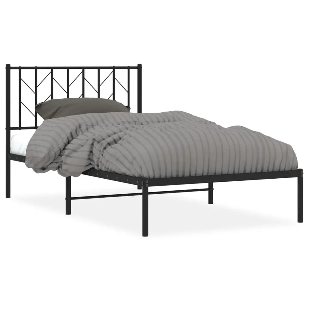 Metal Bed Frame without Mattress Headboard Black 39.4x78.7 Twin Size Platform Bed