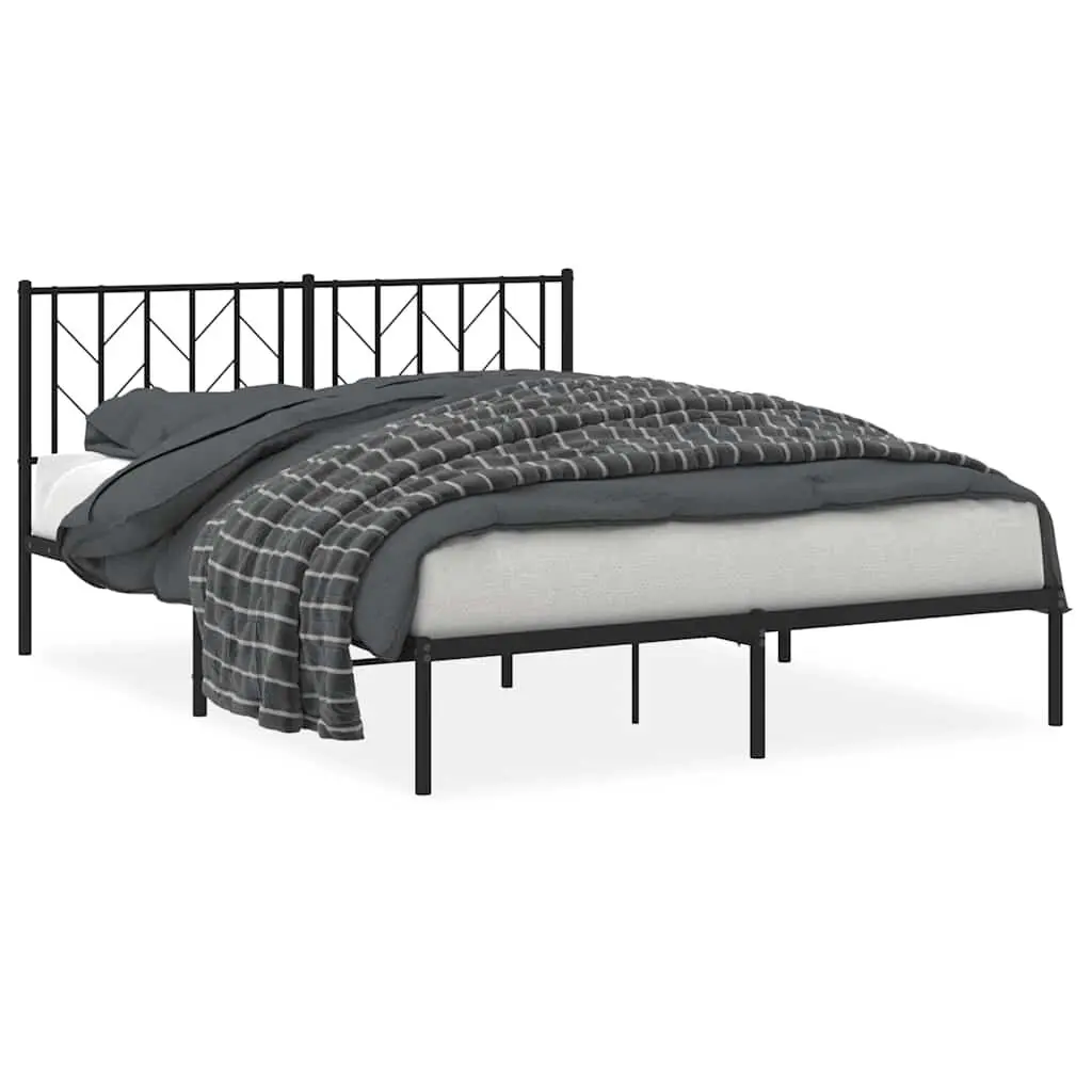 Metal Bed Frame without Mattress Headboard Black 59.1x78.7 Full Size Platform Bed