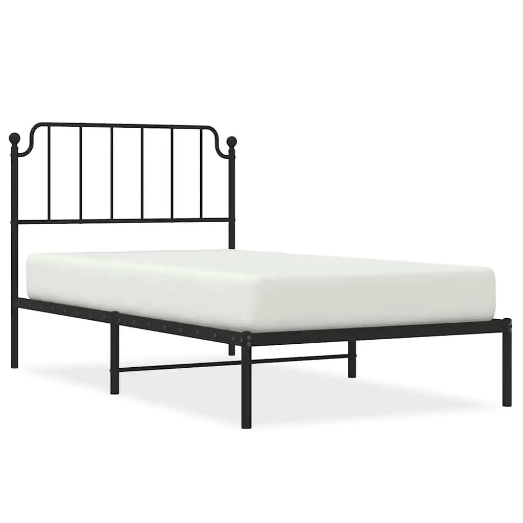 Metal Bed Frame without Mattress Headboard Black 39.4x74.8 Inches Queen Size