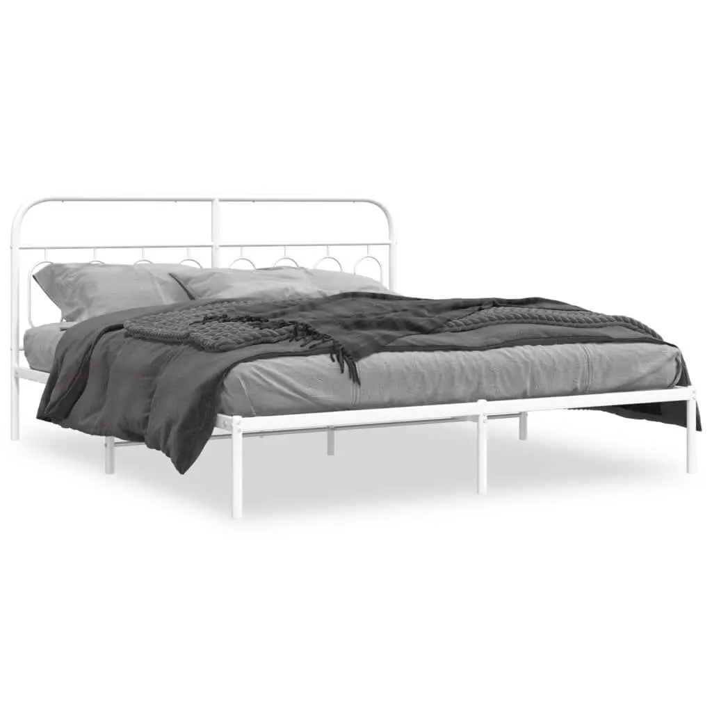 Metal Bed Frame without Mattress Headboard White 76x79.9 Inches King Size