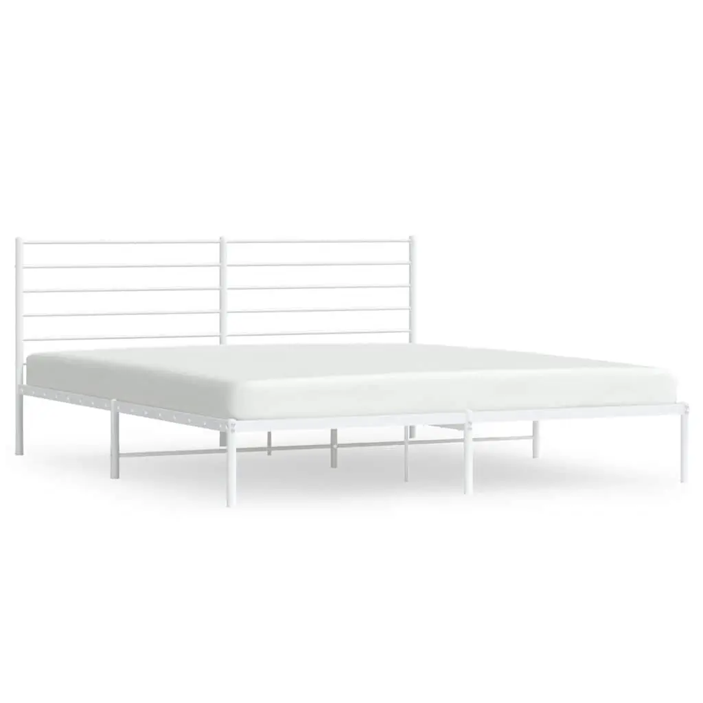 Metal Bed Frame without Mattress Headboard White 72x83.9 Inches California King Size