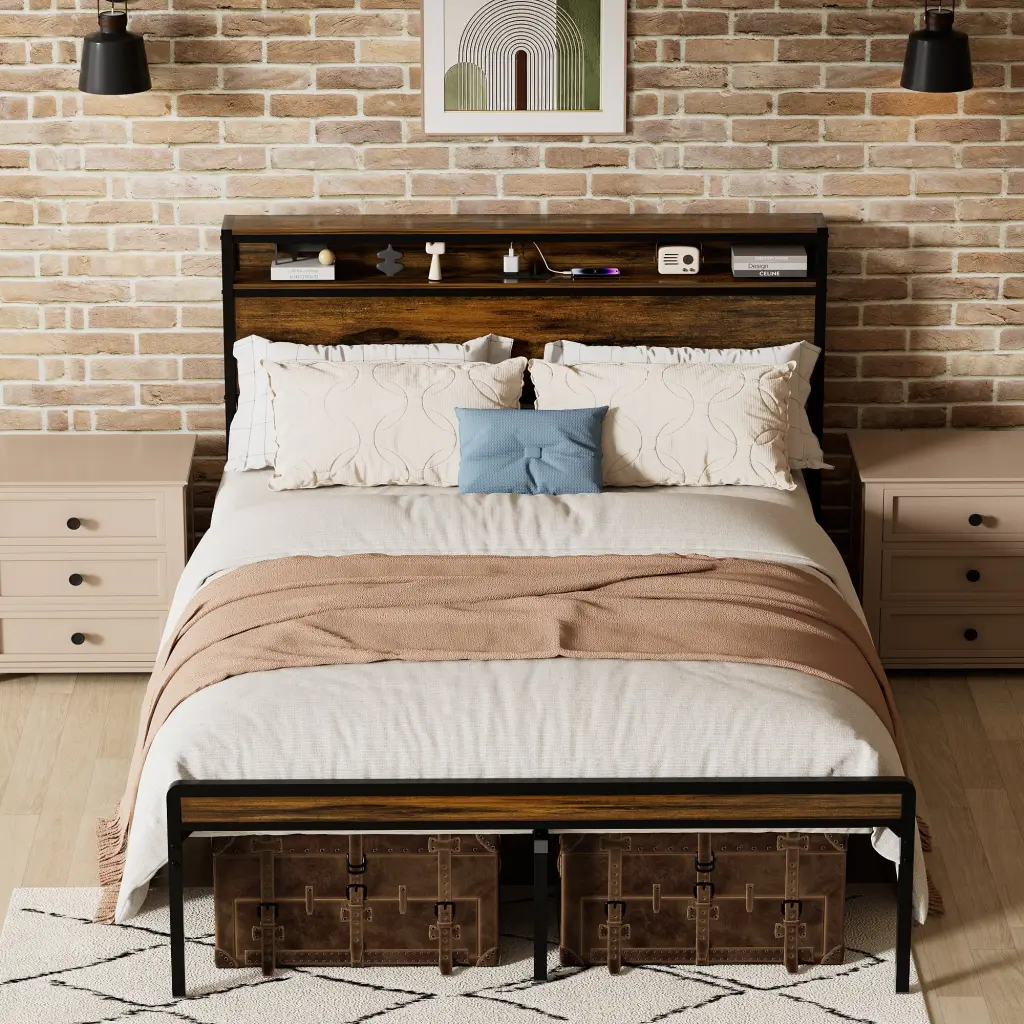 Full Dimensions Metal Bed Frame Headboard and Footboard LED Lighting rnb