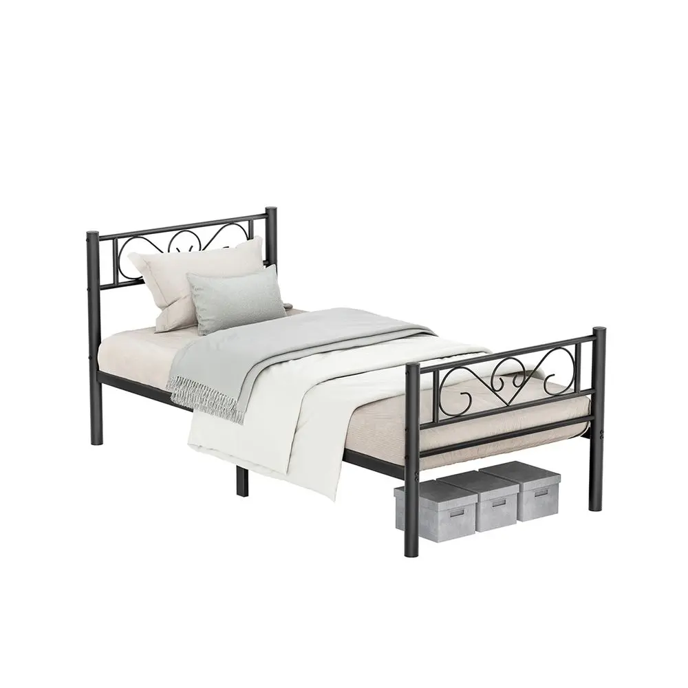 Black Single Metal Bed Frame Headboard Sturdy Platform Base VASAGLE
