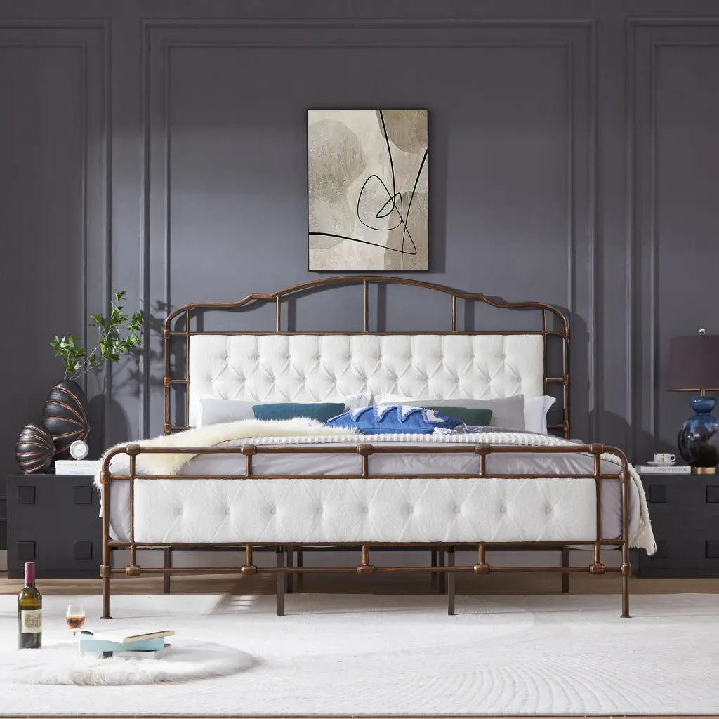 King Size High Board Metallic Bed Soft Headboard and Footboard No Spring Needed ching hing-furniture