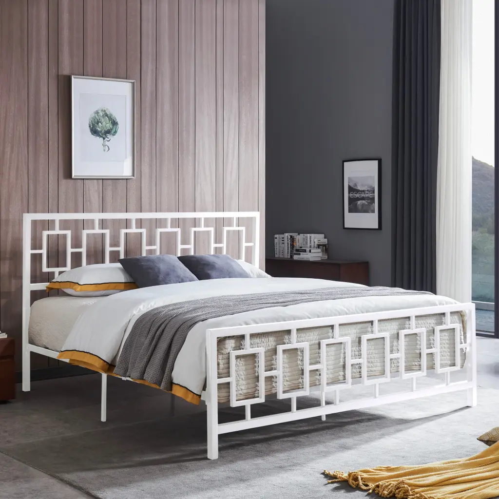 Classic King Size Metallic Bed Frame Vintage Headboard No Box Spring nh-teakstar--canada-
