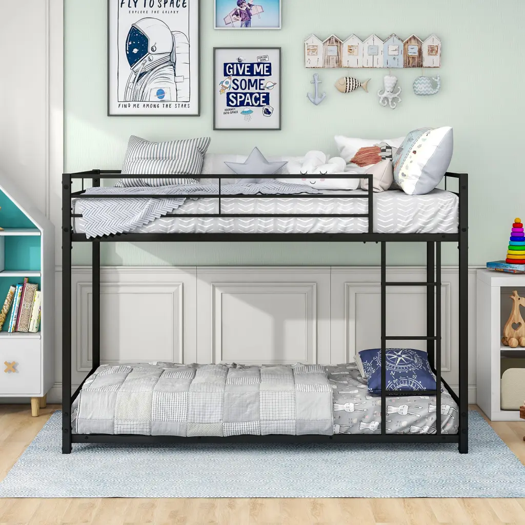 Metal Bunk Bed Twin Over Twin Bunk Bed Frame Safety Guard Rails Sturdy Construction home furniture