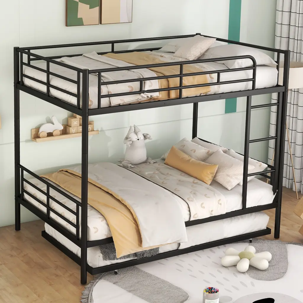 Full Over Full Metal Bunk Bed Trundle Black Iron lucky furniture