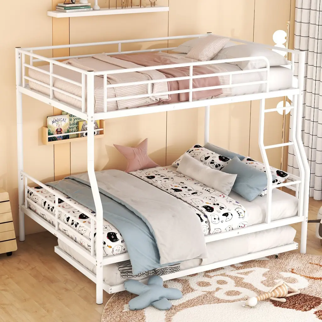 Full XL Over Queen Metal Bunk Bed Trundle White Full XL White Iron lucky furniture