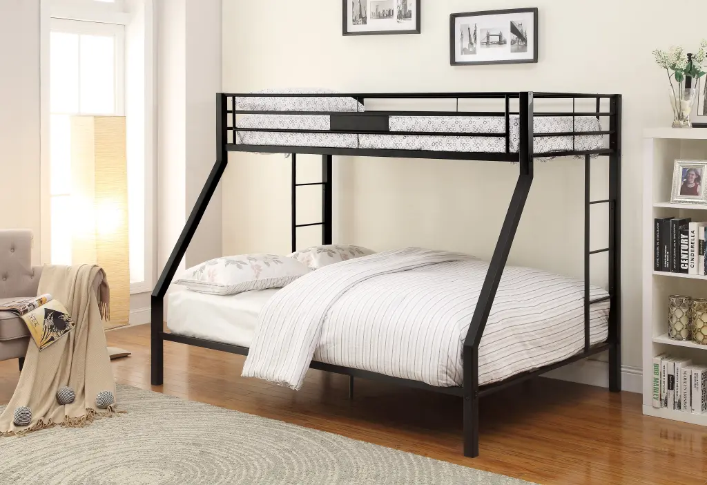 Limbra Sandy Black Finish Twin XL Queen Bunk Bed Black Metal Frame urban nest
