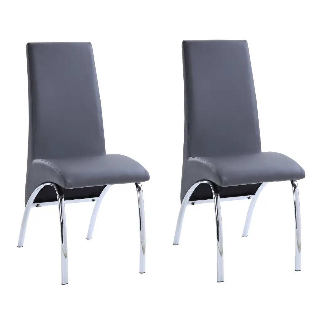 Set 2 Grey and Chrome Solid Back Side Chairs Shiny Metal Dining Room Chairs furniture max