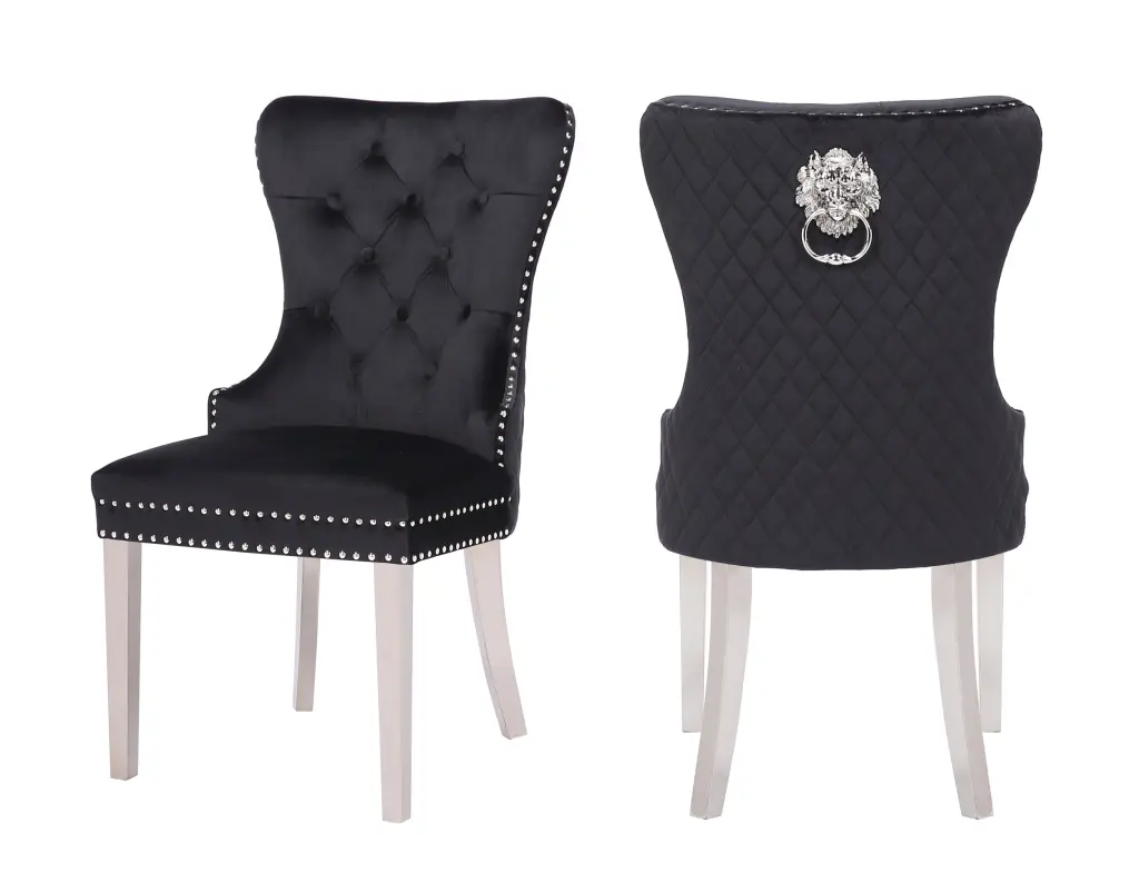 Simba Stainless Steel 2 Piece Chair Set Velvet Material Black galaxy home furnishings