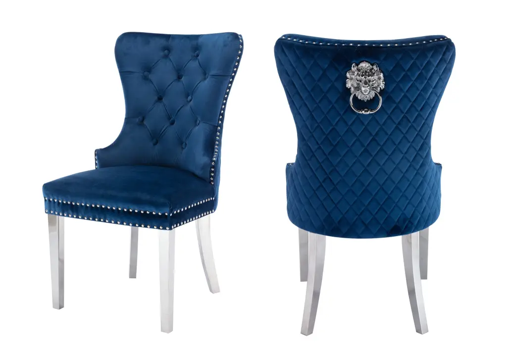 Simba Stainless Steel 2 Piece Chair Set Blue Velvet Upholstery galaxy home furnishings