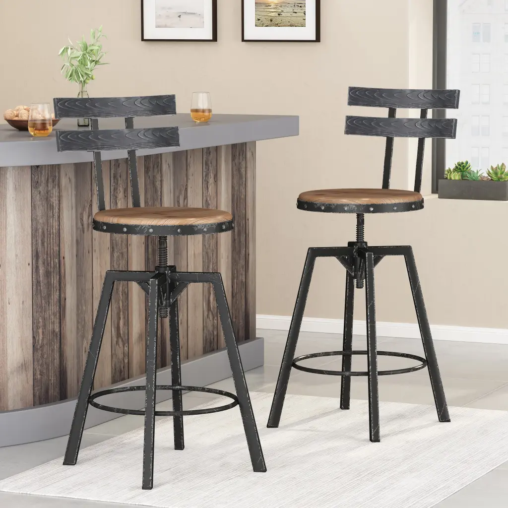 Metal Chair Wooden Seat Set 2 Black Metal & Wood Dining Chairs nh-inmax