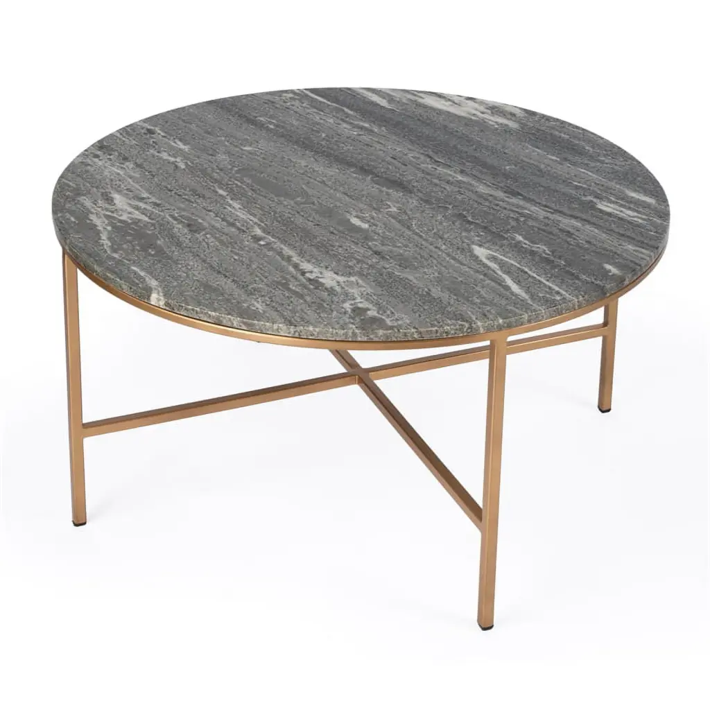 Bowery Hill Traditional Marble Metal Coffee Table Gray Finish Modern Living Room Table