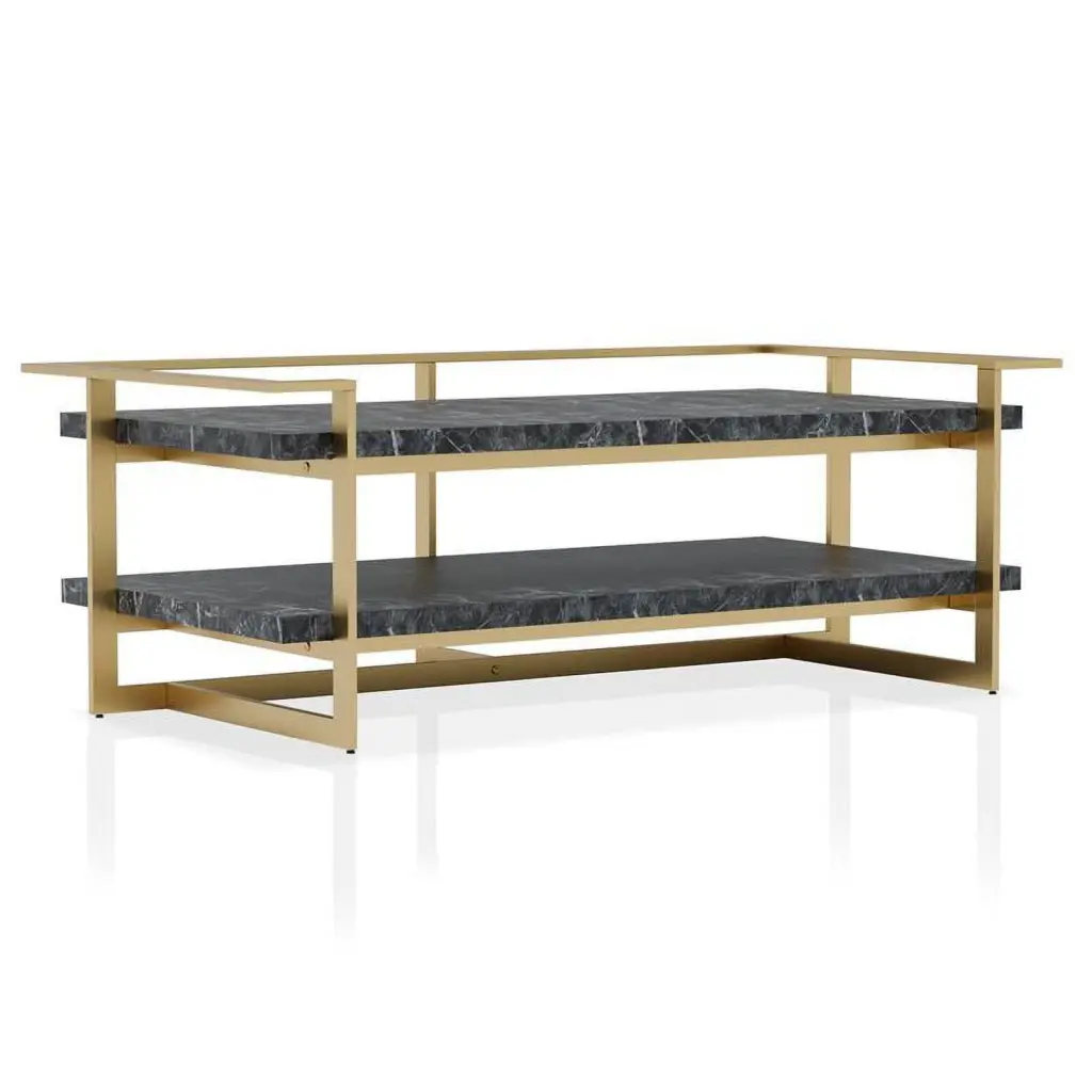 Furniture America Meliman Metal 1-Shelf Coffee Table Gold Black