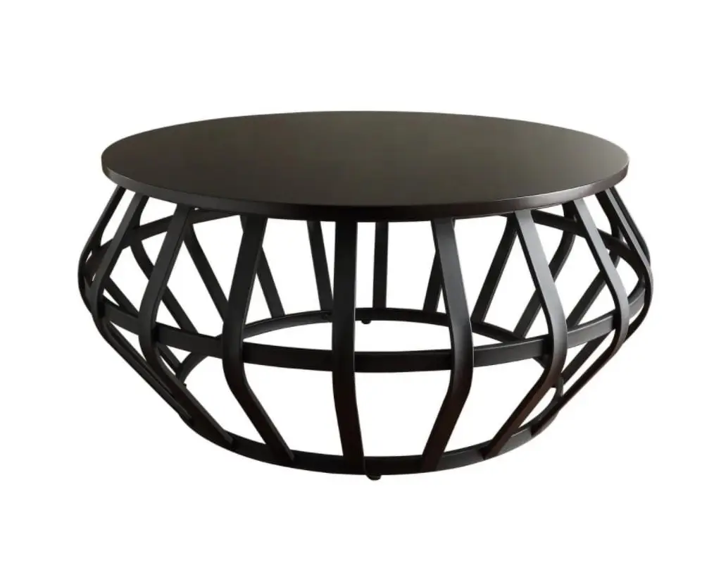 INDANG Metal Frame Round Cage Slate Accent Coffee Table Hibashi Furniture