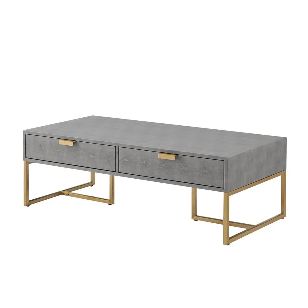 HomeRoots 46 Gray and Gold Stainless Steel Coffee Table Two Drawers