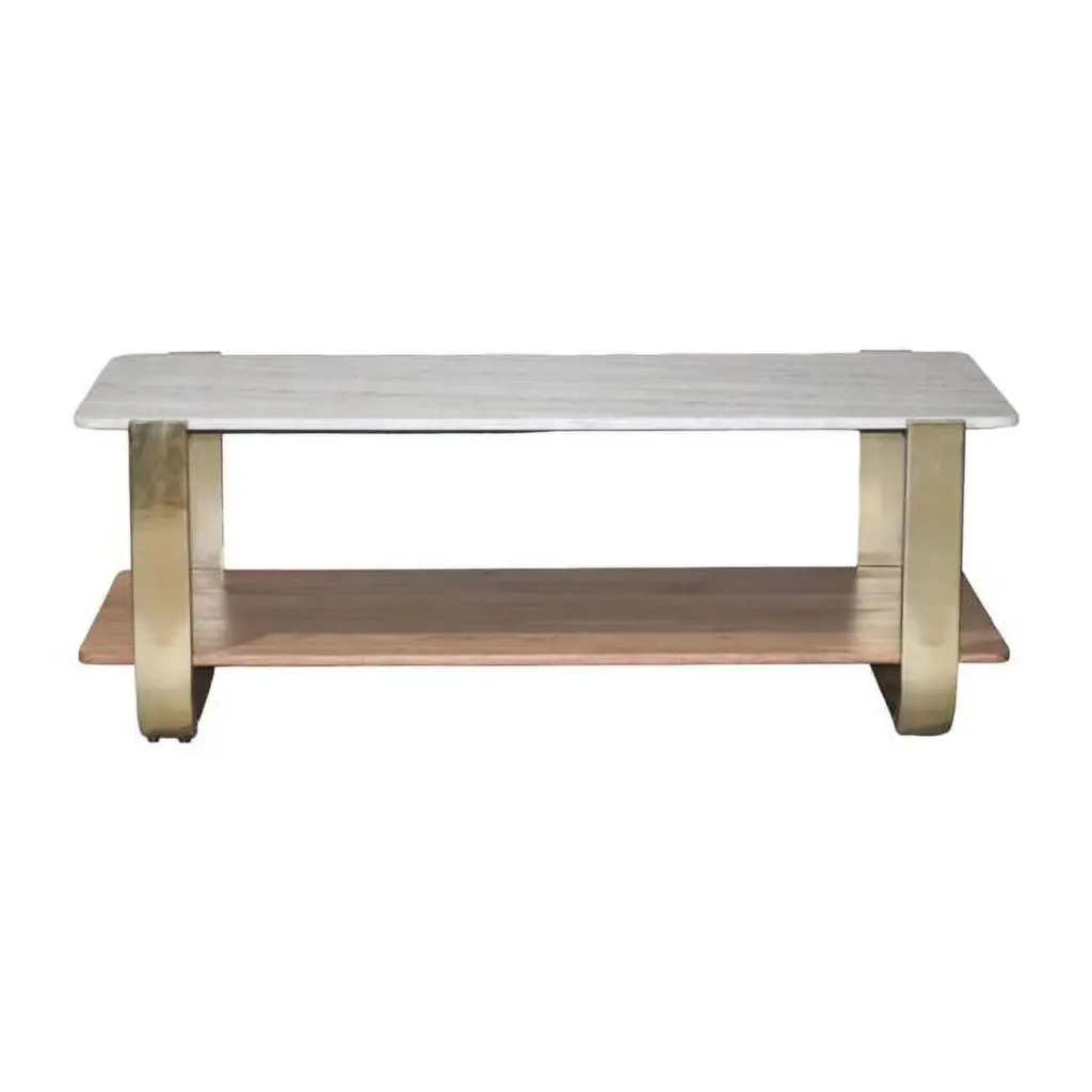 17 Inch Gold Iron Rectangle Coffee Table Marble Top KD Cama de bebe