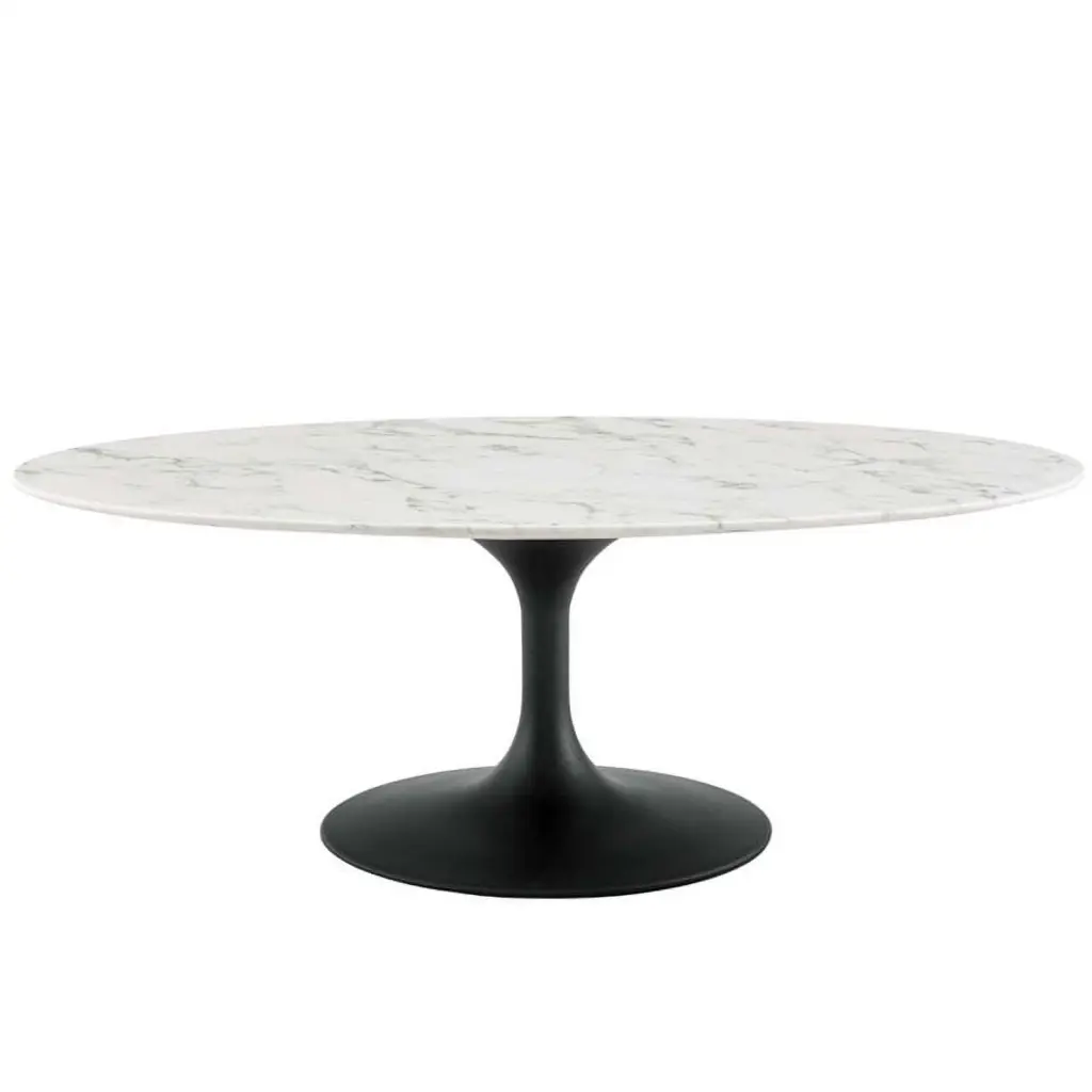 Pemberly Row 48 Oval Top Modern Metal Coffee Table White and Black