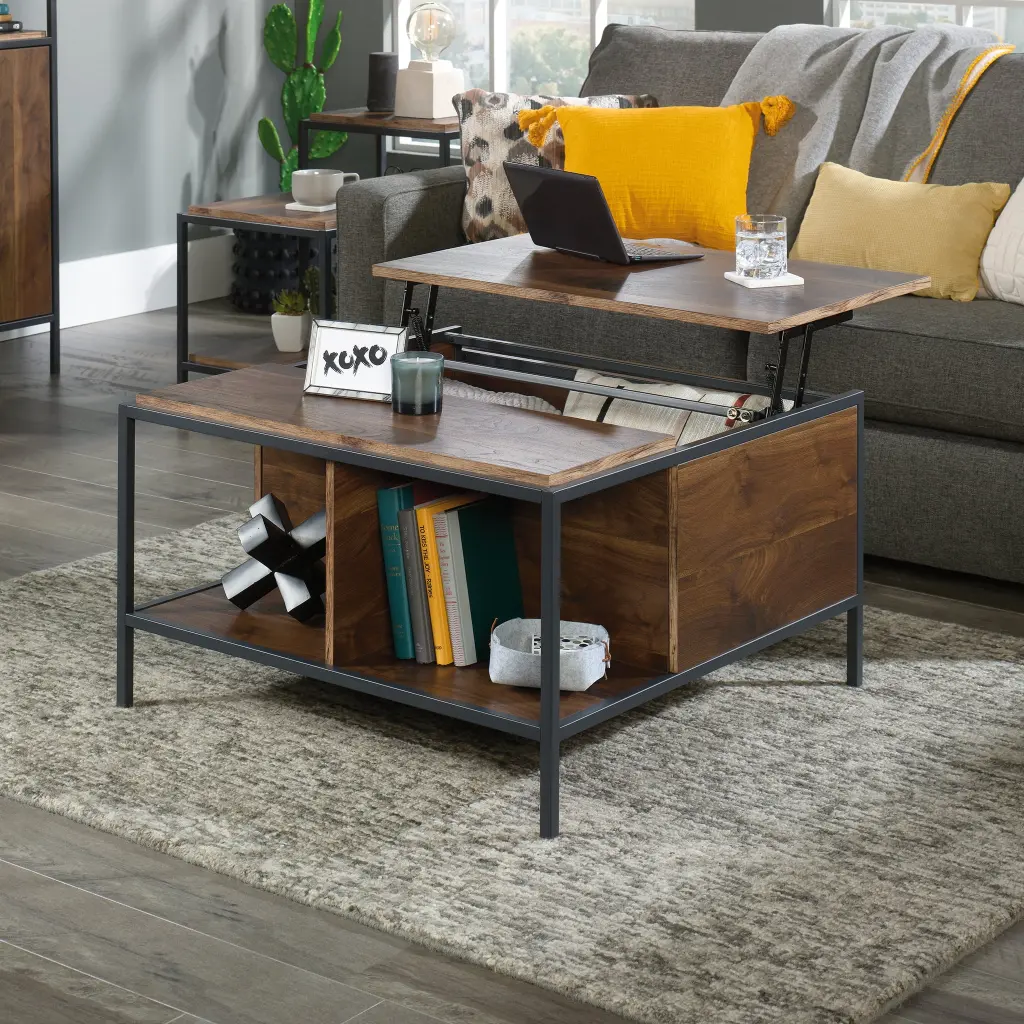 Sauder Nova Loft Modern Metal Coffee Table Grand Walnut Finish Industrial Style
