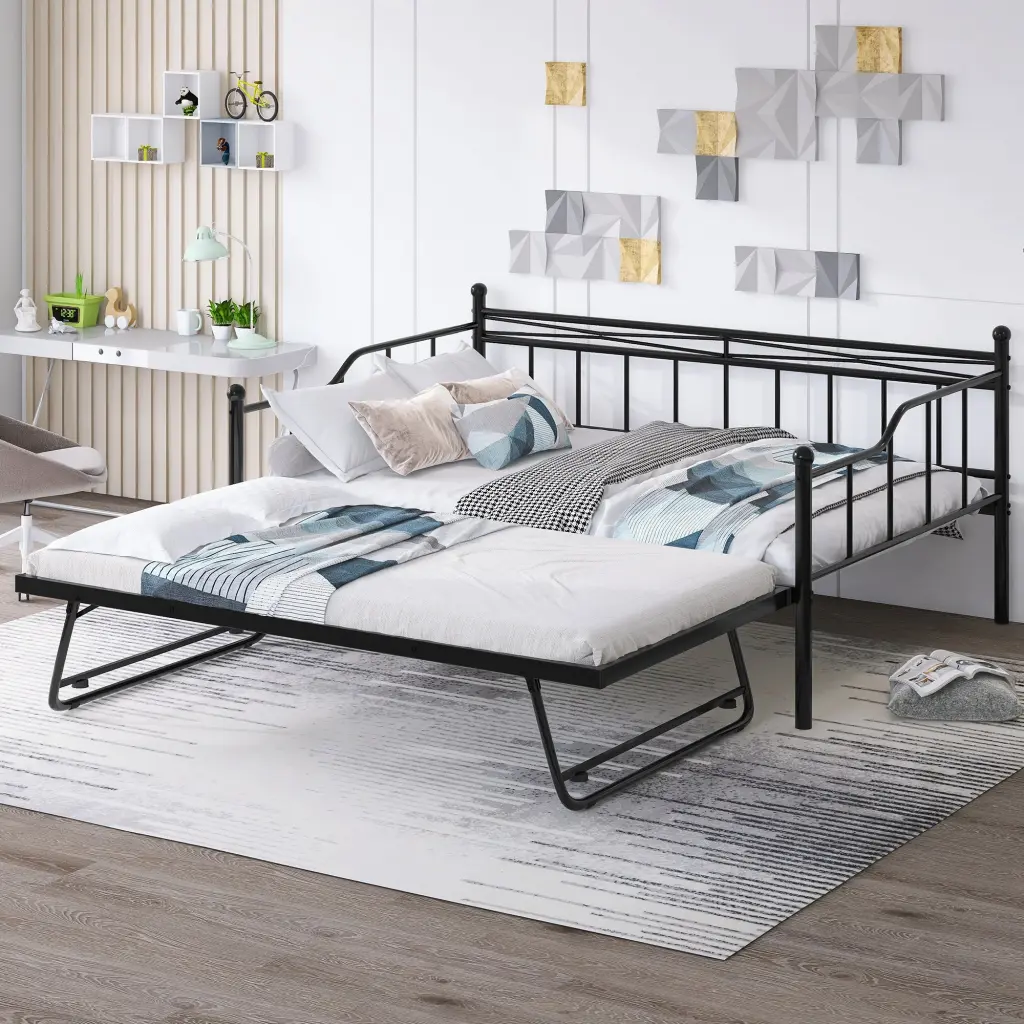 Full Dimensions Metal Daybed Twin Dimensions Customizable Trundle Travel-friendly Foldable lucky furniture