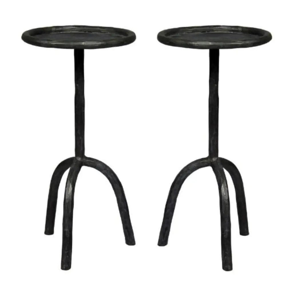 Home Square Modern Cast Iron End Table Set 2 Black Finish Side Tables